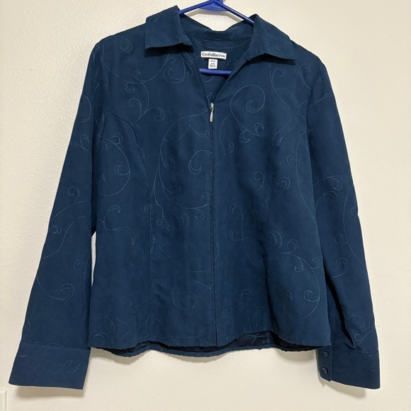 Croft & Barrow Womans Zip Front Jacket Blazer Faux Suede Blue Size Petite M - Picture 3 of 11